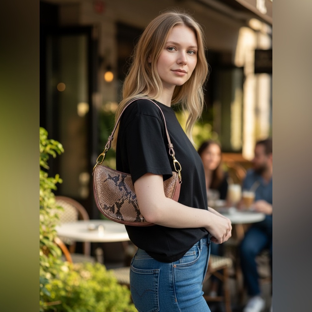 (Berge) Pink Snake Print Shoulder Bag